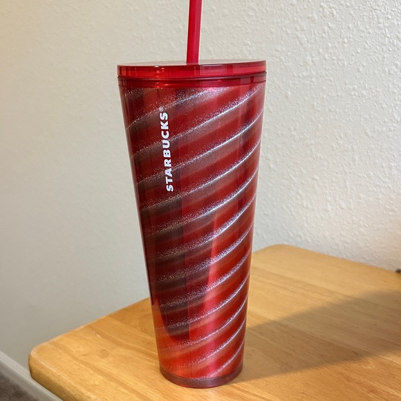 Starbucks Red and Silver Tumbler with Straw - Picture 1 of 3